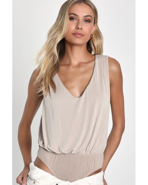 Lulus White Chic On Repeat V-Neck Sleeveless Bodysuit