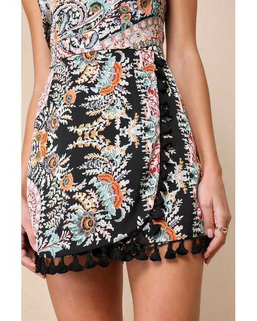 Lulus Natural Bohemian Perfection Boho Floral Strapless Tasseled Romper