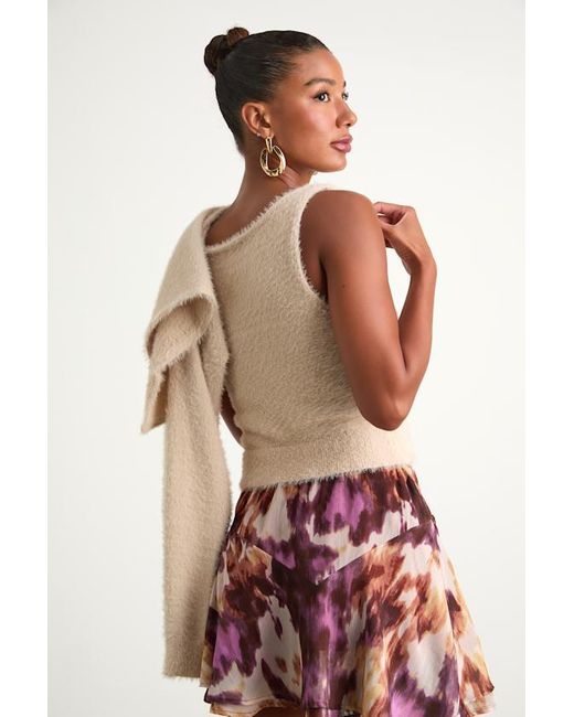 Lulus Red Mekea Eyelash Knit Tank Top And Cropped Cardigan Set