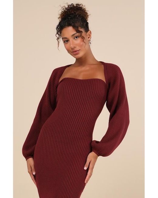 Lulus Red Autumn Aura Ribbed Two-Piece Sweater Dress