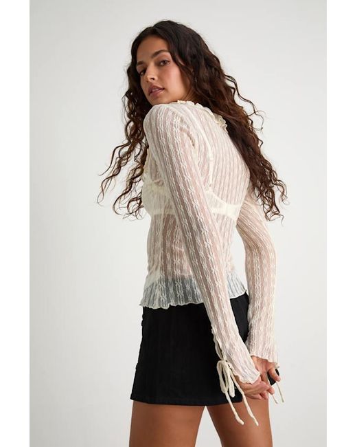Lulus White Lindley Cream Sheer Lace Ruffled Long Sleeve Top