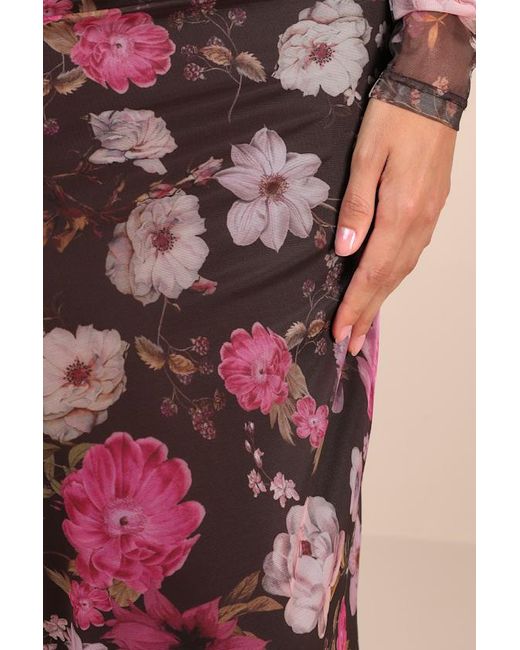 Lulus Pink Unforgettably Sweet Floral Print Mesh High-Rise Midi Skirt