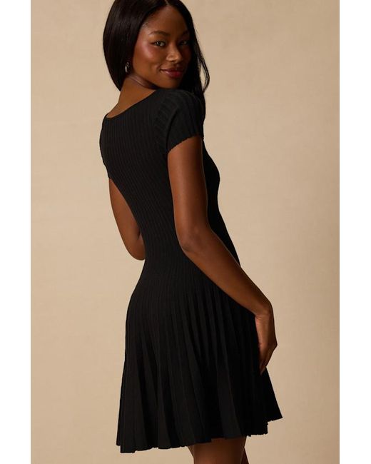 Lulus Black Sarielle Pleated Sweater Mini Dress