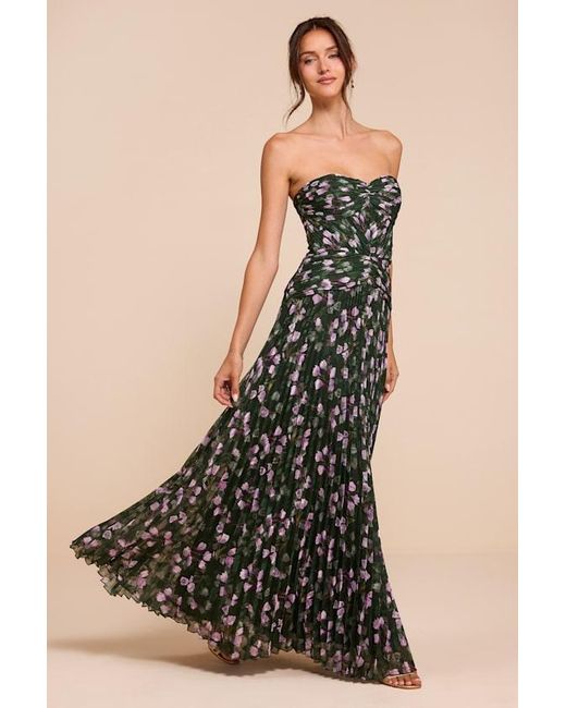 Lulus Black Marlene Floral Pleated Drop Waist Maxi Dress