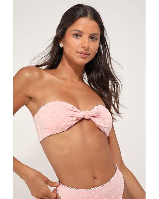 Dippin' Daisy's Natural Bunny Light Eyelet Tie-Front Strapless Bandeau Bikini Top