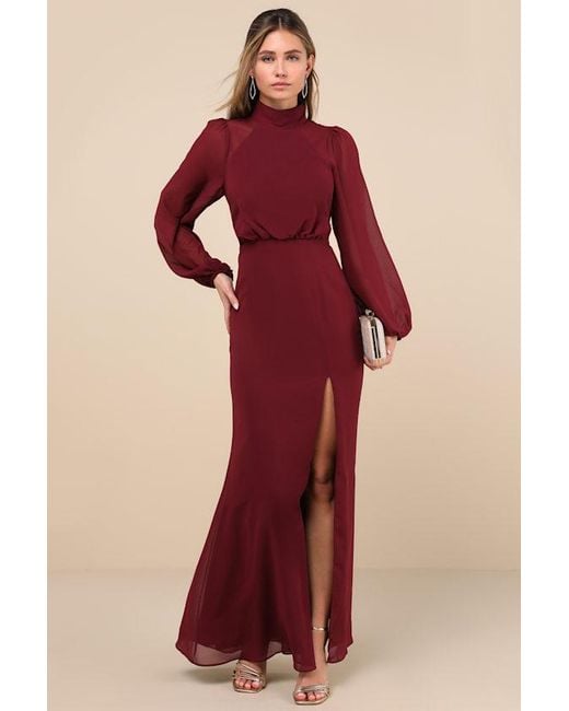 Lulus Graceful Entrance Long Sleeve Backless Maxi Dress in Red | Lyst