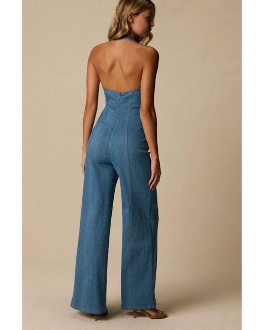Lulus Blue Bowie Medium Wash Denim Wide-Leg Jumpsuit