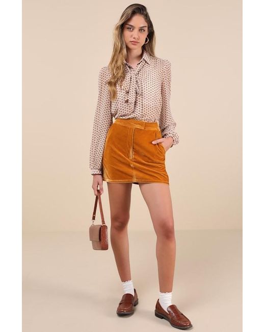 Lulus Brown Splendid Mood Velvet High-Rise Mini Skirt