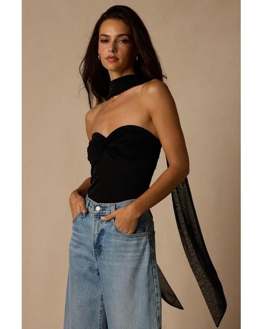 Lulus Black Genevieve Mesh Sash Scarf Strapless Top