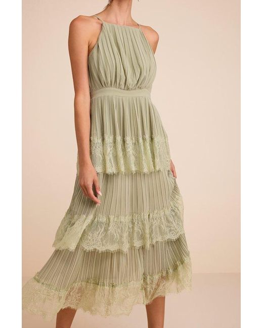 Lulus Green Came For Cocktails Pleated Tiered Lace Maxi Dress