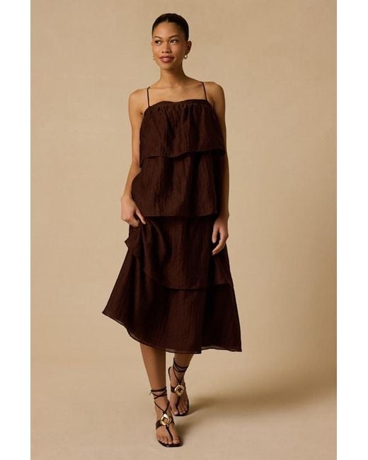 Lulus Natural Lowen Tiered Lace-Up Midi Dress