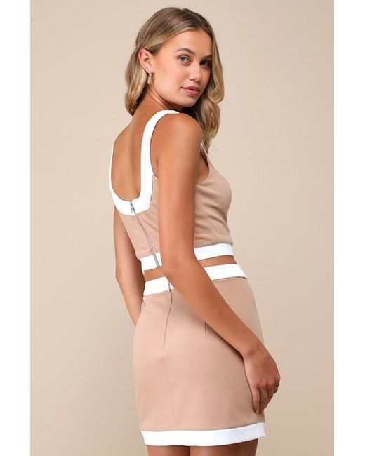 Lulus Natural Totally Sensational Color Block Bodycon Mini Skirt