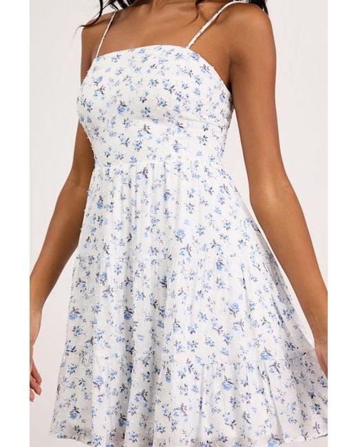 Lulus Natural So Effortless Floral Print Swiss Dot Tie-Back Mini Dress