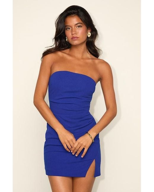 Lulus Blue Veda Strapless Ruched Mini Dress