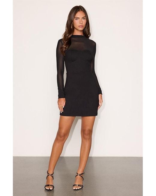 Lulus Black Cosmala Bustier Long Sleeve Mini Dress
