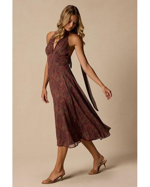 Lulus Brown Kylinda Rust Multi Paisley Midi Dress And Scarf Set