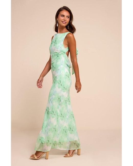 Lulus Green Eudora Floral Cowl Back Maxi Dress