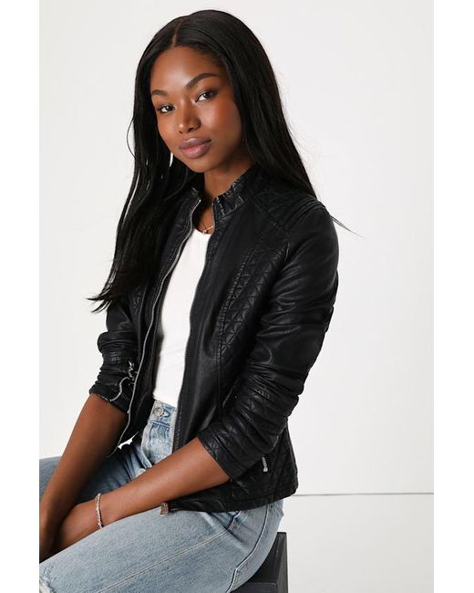 Lulus Black Heartlines Vegan Leather Moto Jacket