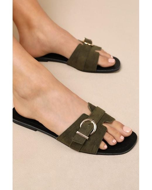 Lulus Natural Edetta Suede Buckle Slide Sandals