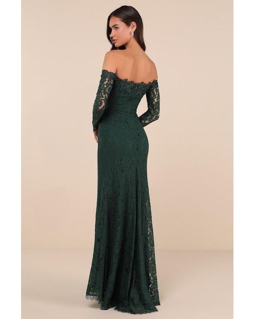 Lulus Blue Romance Dreamer Lace Off-The-Shoulder Maxi Dress