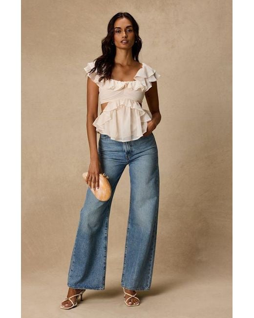 Lulus Natural Lilo Ruffled Cutout Top