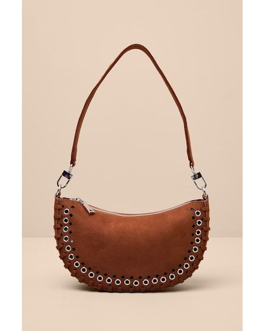 Lulus Brown Rachelle Suede Studded Shoulder Bag