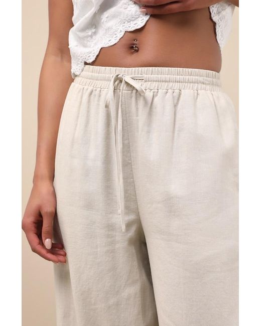 Lulus Natural Brisa Cuffed Wide-Leg Pants