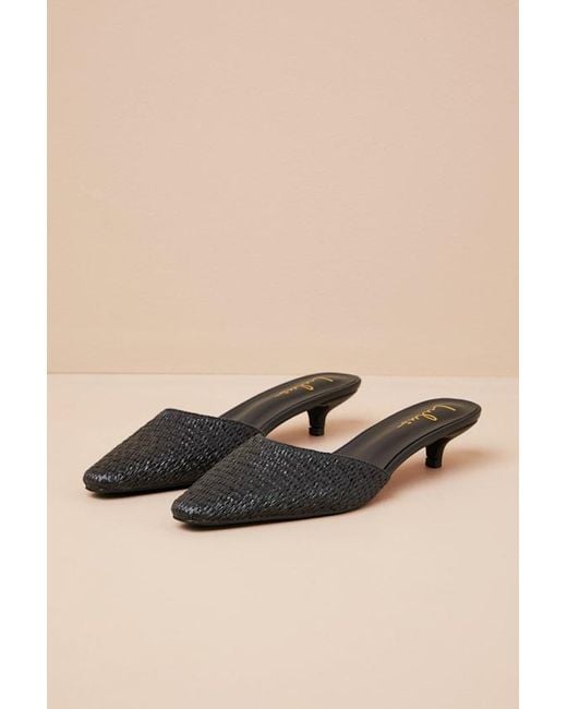 Lulus Natural Alenna Raffia Pointed-Toe Kitten Heel Mule Pumps
