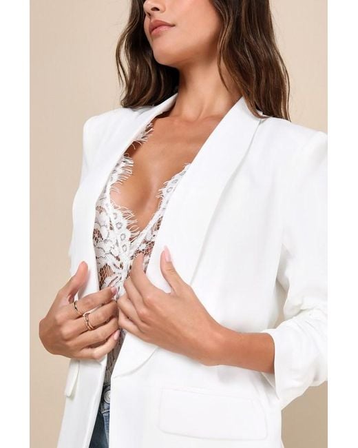 Lulus White Established Excellence Ruched Blazer