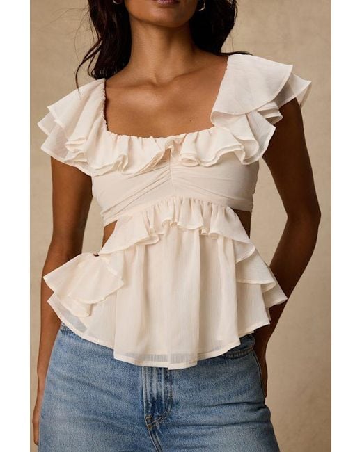Lulus Natural Lilo Ruffled Cutout Top