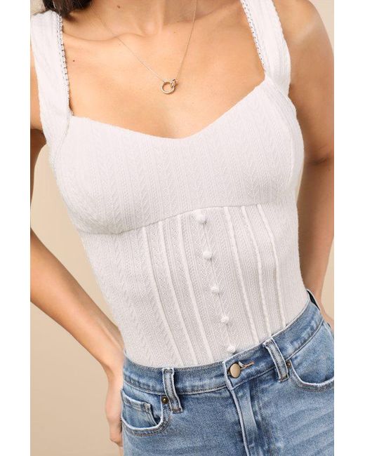 Lulus Natural Calanthe Pointelle Knit Button-Front Tank Top