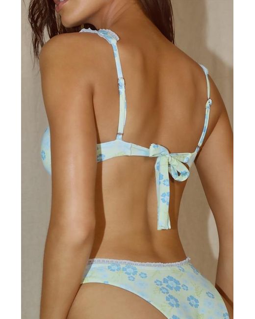 Dippin' Daisy's Blue Priscilla Lime And Floral Ruffled Underwire Bikini Top