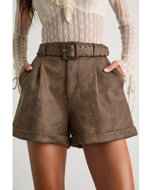 Lulus Brown Nolyn Suede Pleated High-Rise Shorts