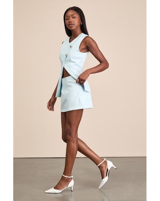 Lulus Blue Teslee Textured Mid-Rise Skort