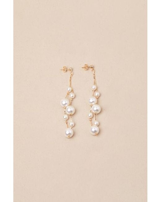 Lulus Metallic Exceedingly Elevated Pearl Rhinestone Drop Earrings