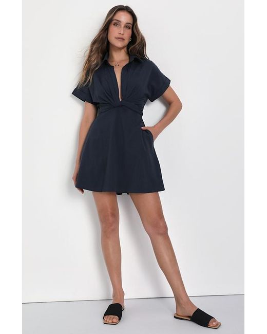 Lulus Blue Breeze By Tie-Back Mini Dress With Pockets