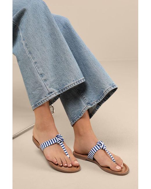 Lulus Blue Roderick Striped Thong Sandals