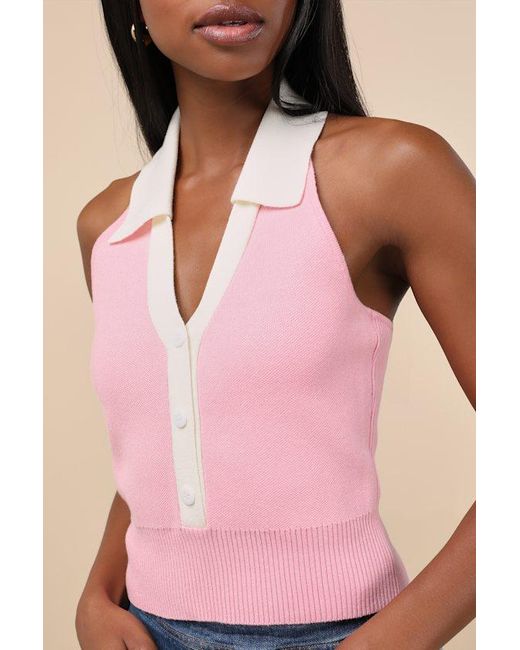 Lulus Pink Ameliah Collared Sweater Tank Top