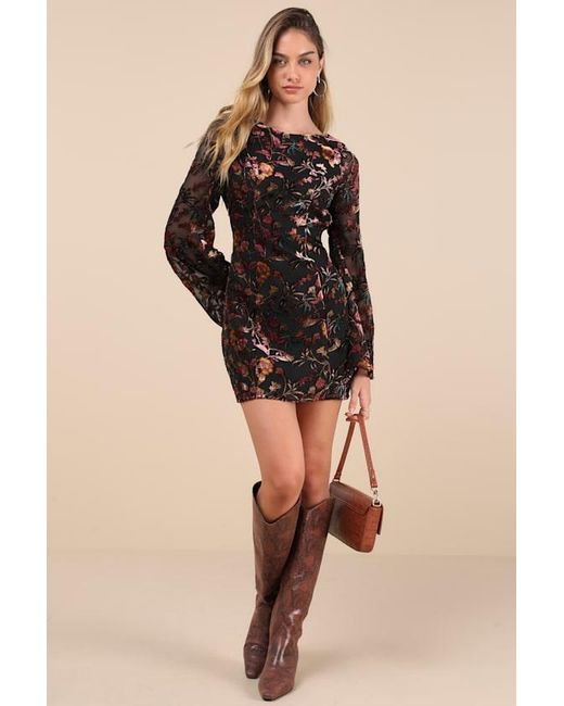 Lulus Black Charismatic Influence Burnout Velvet Cowl Back Mini Dress