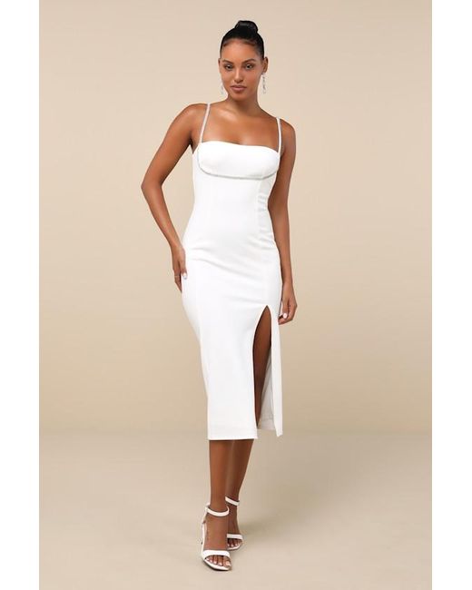 Lulus Natural Upscale Flirt Rhinestone Sleeveless Bodycon Midi Dress