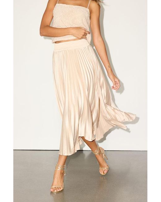 Lulus Natural Sophisticated Vision Satin Pleated Midi Skirt