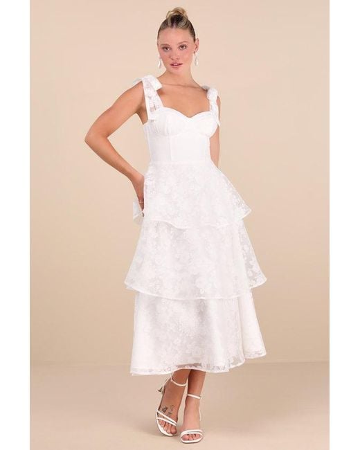 Lulus Natural Glamorous Sweetie Burnout Tie-Strap Bustier Midi Dress