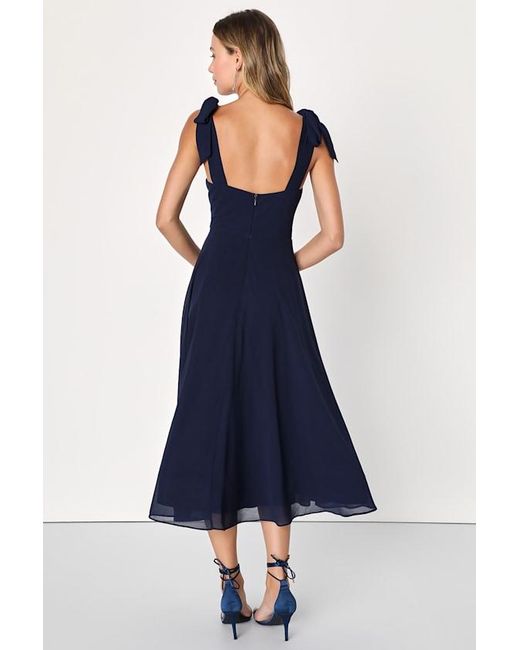 Lulus Blue Sophisticated Charisma Tie-Strap A-Line Midi Dress