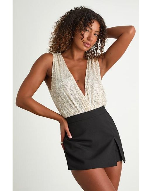 Lulus Natural Evening Of Wonder Sequin Cowl Back Bodysuit