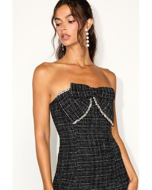 Lulus Black Precious And Perfect Tweed Rhinestone Bow Mini Dress