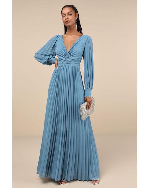 Pleated long sleeve maxi dress hotsell