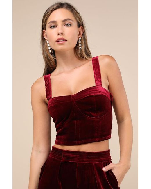 Blank NYC Red Sneak Peak Velvet Bustier Crop Top