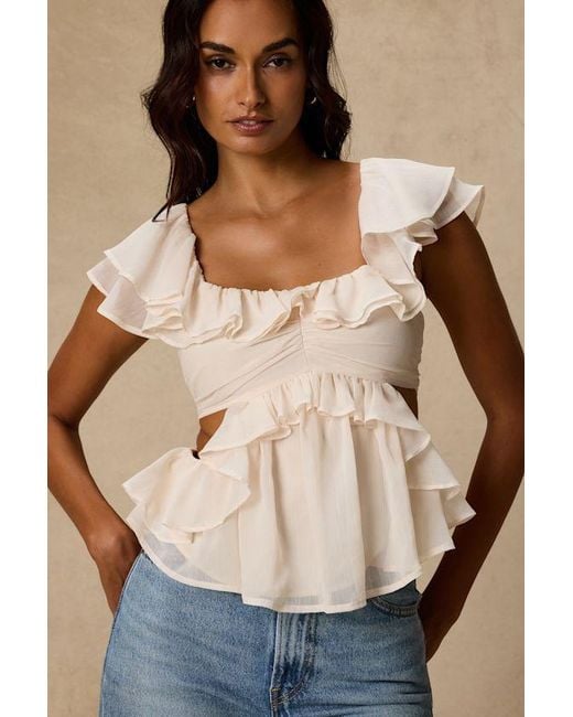 Lulus Natural Lilo Ruffled Cutout Top