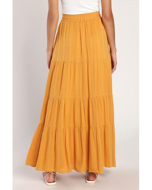 Lulus Yellow Sunset By The Sea Embroidered Tiered Maxi Skirt