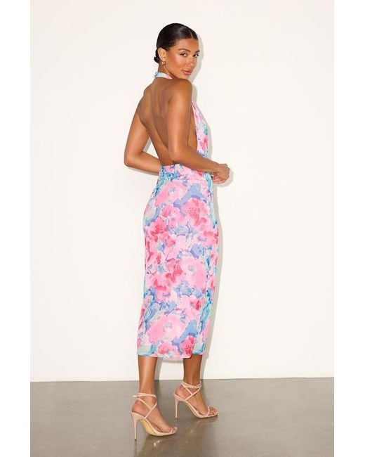 Lulus Pink Venus And Floral Mesh Backless Midi Dress